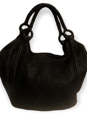 Eli tahari black hobo shoulder bag snakeskin embossed leather